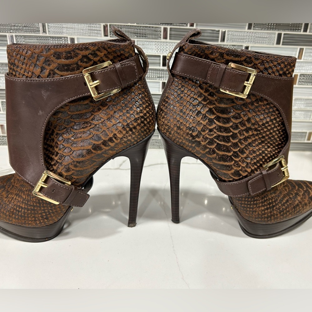 Michael Kors-MK Snakeskin Leather Bootie Mocha Size 10 M - Picture 8 of 9